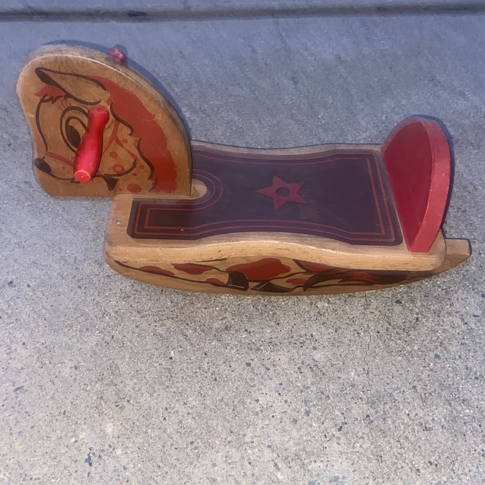 Vintage Wooden Childs Rocking Horse Hobby Dekalb Wood Rocky
